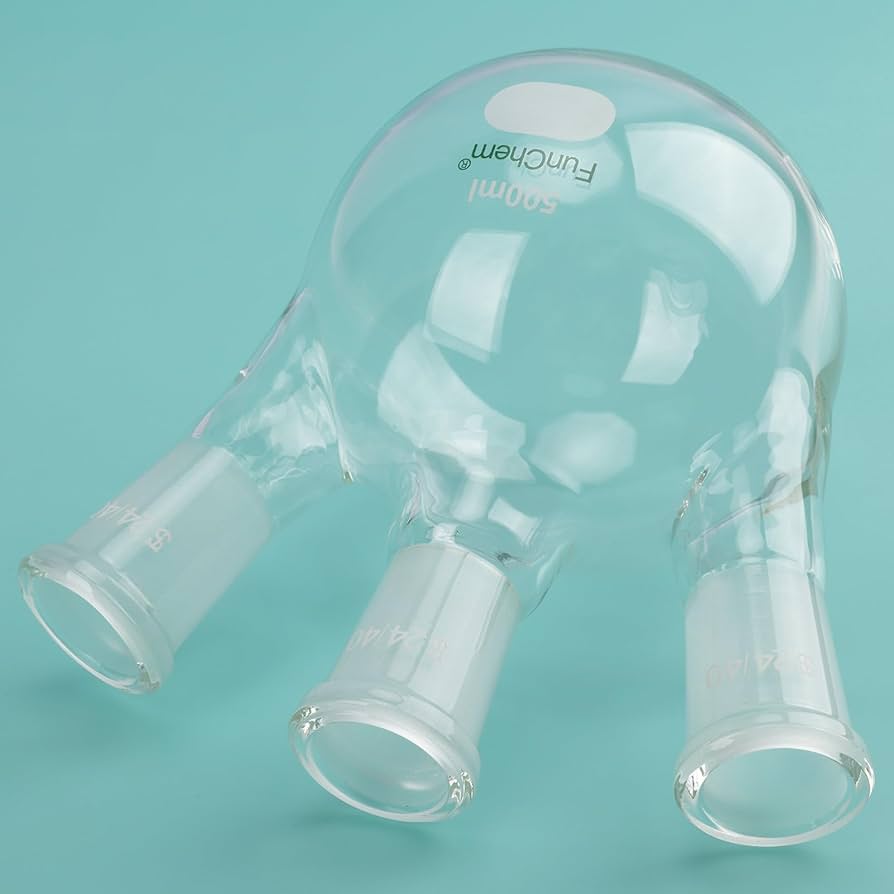PN L300ml×3 FunChem Three Necks Round Bottom Flask RBF, Glass 3-Neck